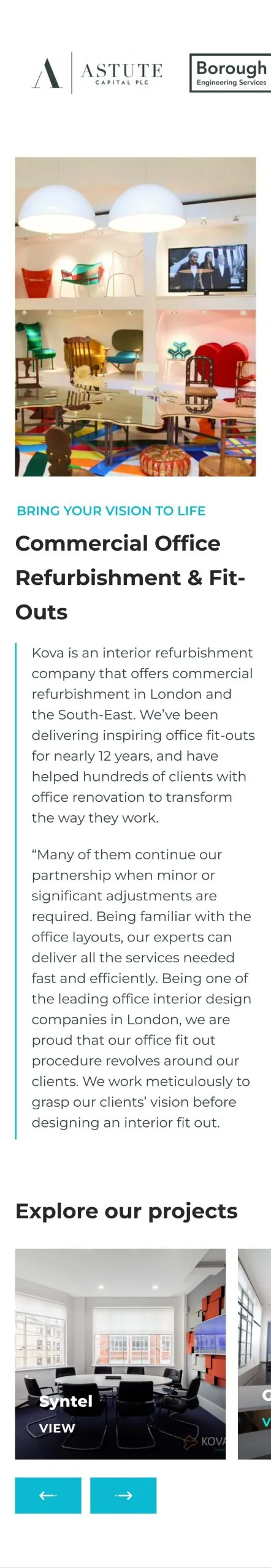 Дизайн Kova Interiors — мобільна версія